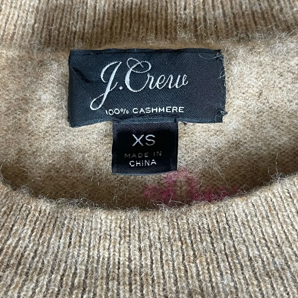 J. Crew tan and pink cherry cashmere sweater XS